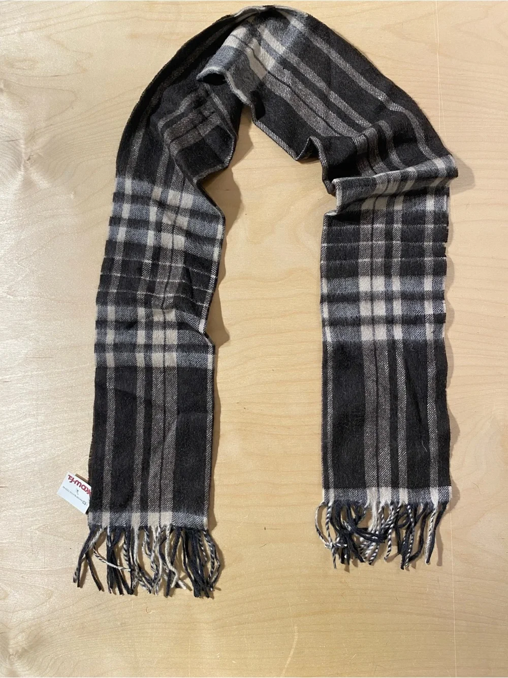 Amicale Men's Black & Gray Plaid Fringe Scarf  (SX)